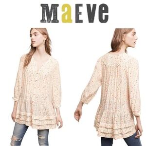 ANTHROPOLOGIE Maeve Paccia Geometric Flowy Tunic Blouse Size Small